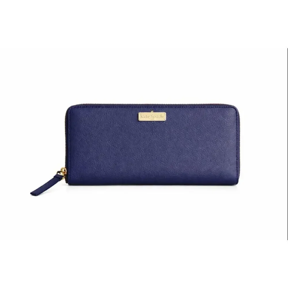 Kate Spade Newbury Lane Neda Zip Wallet Indigo Blue Saffiano Leather